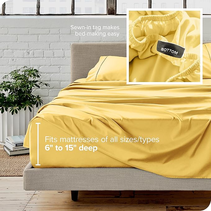 Bare Home Twin XL Sheet Set - 1800 Ultra-Soft Microfiber Twin Extra Long Bed Sheets - Double Brushed - Deep Pockets - Easy Fit - 3 Piece Set - Bedding Sheets & Pillowcases (Twin XL, Lemon Drop)