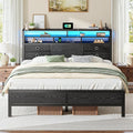 Homkdom Queen Bed Frame with 2-Tier Storage Headboard and 4 Drawers,Queen Size Bed Frame with LED Lights & Charging Station,Metal Queen Frame 1100LB-Heavy Duty for Apartment,Guest Room,Modern Black