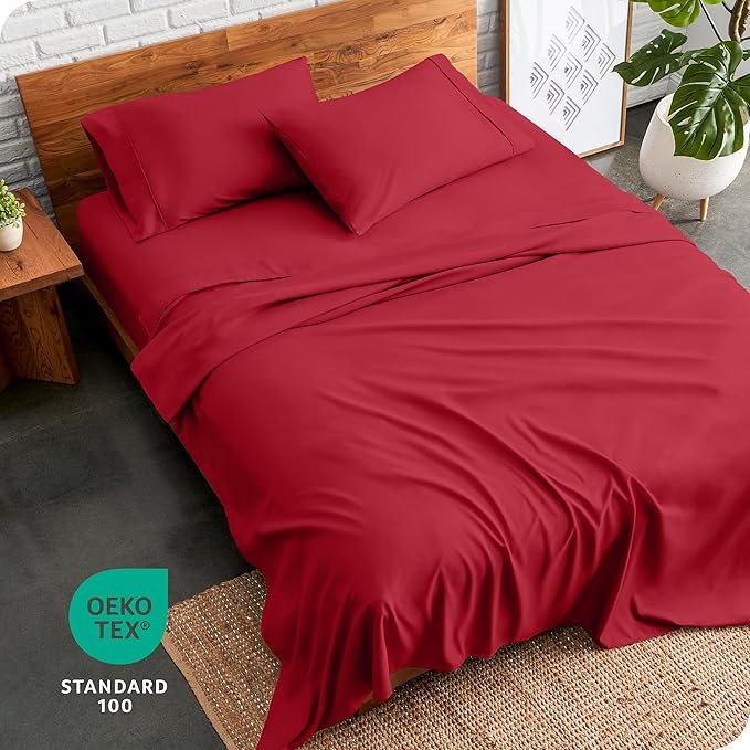 Bare Home King Sheet Set - 1800 Ultra-Soft Microfiber King Bed Sheets - Double Brushed - Deep Pockets - Easy Fit - 4 Piece Set - Bedding Sheets & Pillowcases (King, Red)