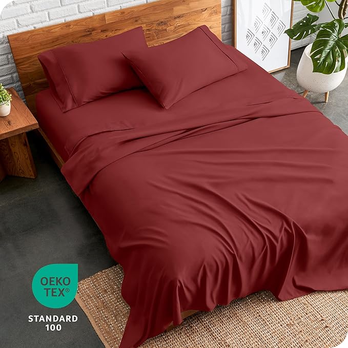 Bare Home King Sheet Set - 1800 Ultra-Soft Microfiber King Bed Sheets - Double Brushed - Deep Pockets - Easy Fit - 4 Piece Set - Bedding Sheets & Pillowcases (King, Rosewood)