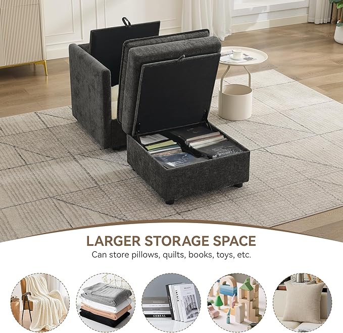 30" Cloud Modular Single Sofa Chair with Storage Ottoman, Modern Upholstered Accent Chair with Storage, Chenille Reading Lounge Armchair for Living Room, Bedroom, Small Space, Dark Grey | Storage Ottoman, Upholstered Chair, Accent Chair, Reading Lounge...