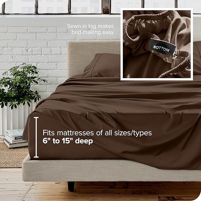 Bare Home Split Head Flex King Sheet Set - 1800 Ultra-Soft Microfiber Bed Sheets - Double Brushed - Deep Pockets - Easy Fit - 4 Piece Set - Bedding Sheets & Pillowcases (Cocoa)