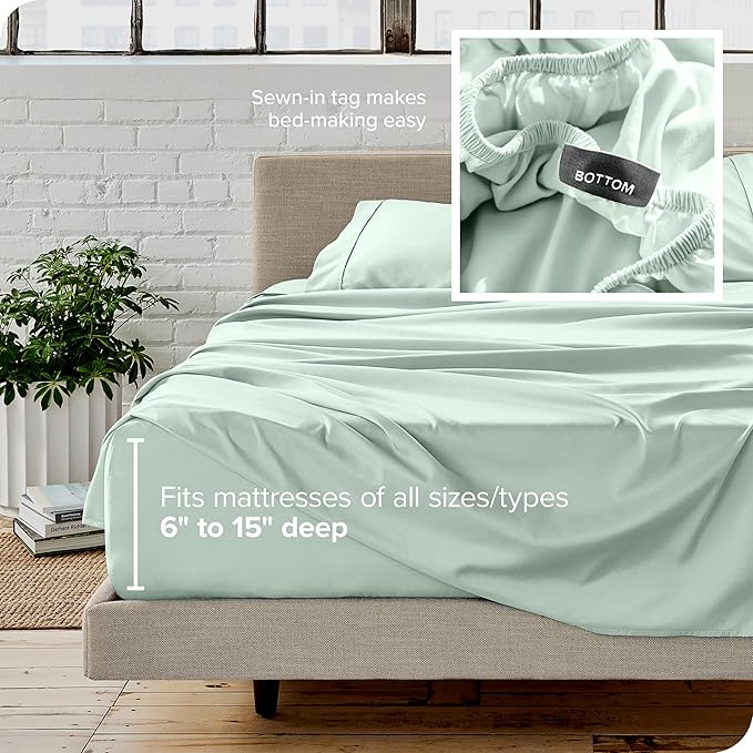 Bare Home Queen Sheet Set - 1800 Ultra-Soft Microfiber Queen Bed Sheets - Double Brushed - Deep Pockets - Easy Fit - 4 Piece Set - Bedding Sheets & Pillowcases (Queen, Spring Mint)