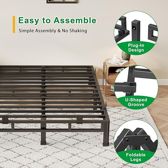 ROIL 7 Inch Full Size Bed Frame, Metal Bed Frame & Box Spring 2 in 1 Platform with Round Corner Legs, 4000LBS Double Layer Low Profile Metal Platform Mattress Baffles, Noise-Free Easy Assembly