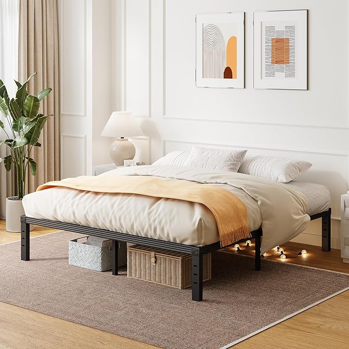 ZIYOO King Bed Frame, 3500lbs Heavy Duty Steel Slat, 14 Inches Platform Bed Frame, Non-Slip Design, No Box Spring Needed, Easy Assembly, Quiet Noise Free, Under Bed Storage Space, Black