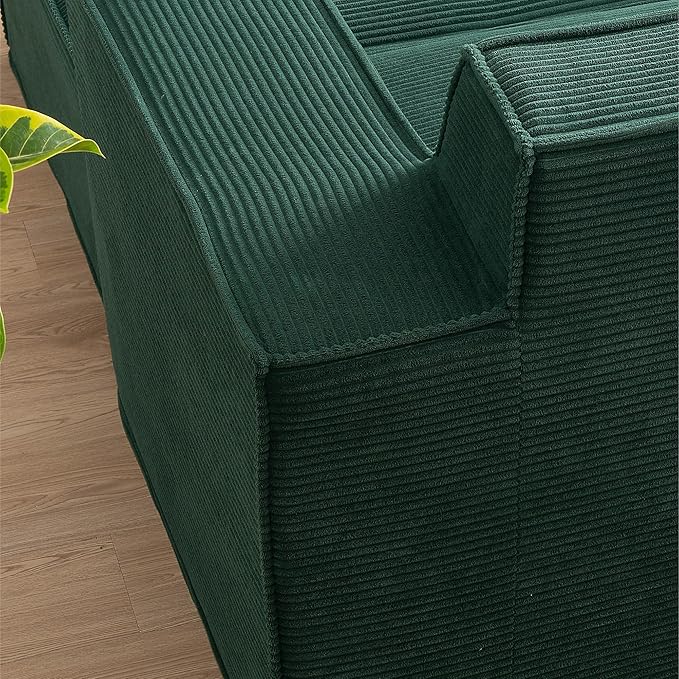 Cozy Castle 71" Loveseat Sofa, L Shaped Comfy Corduroy Boneless Couch with Deep Seat and Ottoman Chaise Cloud Sofa Upholstered Couches for Living Room Bedroom No Assembly Required (Green)
