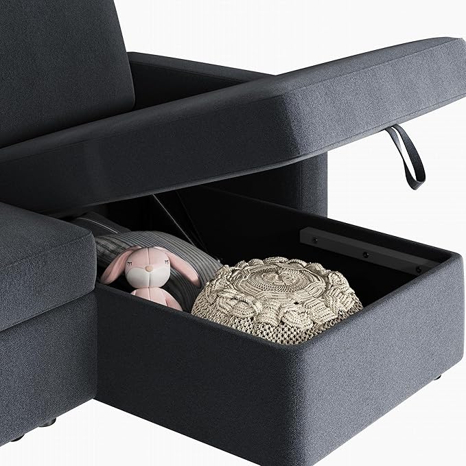 Yaheetech Sectional Sofa L-Shaped Sofa Couch Bed w/Chaise & USB, Reversible Couch Sleeper w/Pull Out Bed & Storage Space Living Room Dark Gray