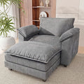 Single Chaise Lounge with 30'' Deep Seat & Movable Ottoman, Reading Chair with Wide Armrest, Chenille Cloud Couch Double Layer Cushion for Living Room, Office, Bedroom (Light Grey, Single Sofa Chair)
