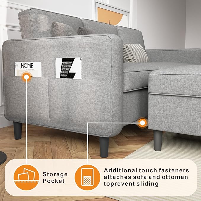 78" Sectional Sofa Couches for Living Room, Convertible L Shaped Couch with Storage Ottoman, Deep Seat Pet-Friendly Linen Fabric Sofa Set for Small Space, Apartment, Dorm