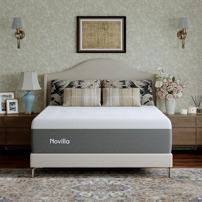 Novilla Bliss Green Tea King Mattress, 12 Inch Gel King Size Memory Foam Mattress in a Box for Hot Sleepers with Nylon Cover, Cool Comfort & Back Pain Relief & Motion Isolating with Certified Foams