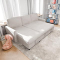 Vongrasig Pull Out Couch with Storage, 77" Sectional Sleeper Sofa, 2 in 1 L-Shaped Sofa Bed with Storage Chaise Corduroy Fabric for Living Room, Apartment, Small Space, White