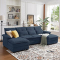110" Sectional Couches for Living Room, 4 Seat U Shaped Couch with Double Chaise, Modular Cloud Sofa, Removable Cover, Modern Comfy Sofa for Home Furniture, Office and Basement