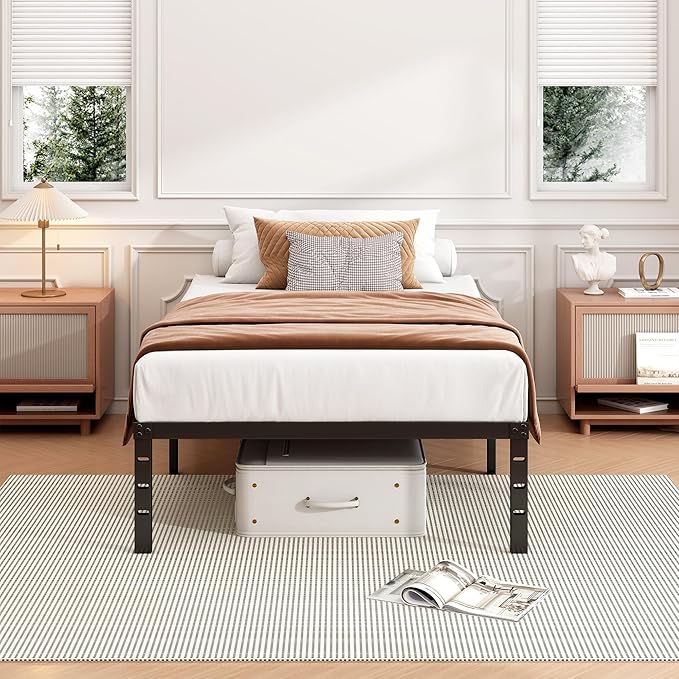 Hafenpo 12 Inch Twin Bed Frame - Sturdy Metal Platform Twin Size, No Box Spring Needed, Heavy Duty, Easy Assembly, Strong Bearing Capacity, Under Bed Storage, Black