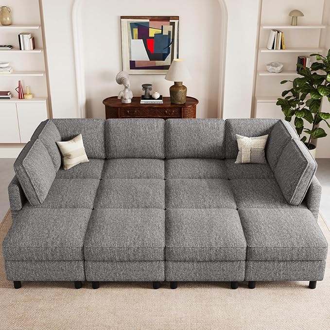 Belffin 110.2" 12 Seats Modular Sectional Sofa Sleeper Sofa Big Washable Sectional Couches for Living Room Comfy Couches with Storage Seat Couch Sofas with Chaise,Grey