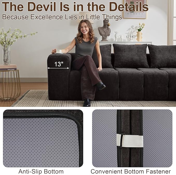 119" Boneless Couch, Cloud Sectional Couch with Deep Seat, High-Density Memory Foam and Chaise, Sectional L Shaped Sofa, Boneless Couches for Living Room, No Assembly Required Tufted Sofa, Dark Grey