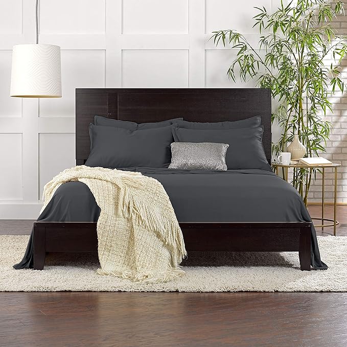 Pure Bamboo King Sheets, Genuine 100% Organic Viscose Derived from Bamboo Bed Sheet Set, Luxuriously Soft & Cooling, Double Stitching, 2 Year Quality Promise (King, Charcoal)