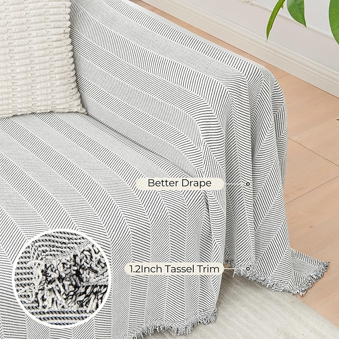 Sectional Couch Covers 2 Pieces, Chenille L Shaped Couch Cover Blanket for Sectional Sofa with Herringbone Pattern Washable Sofa Slipcovers (X-Large: 71" x 110" + 71" x 118", Off White)