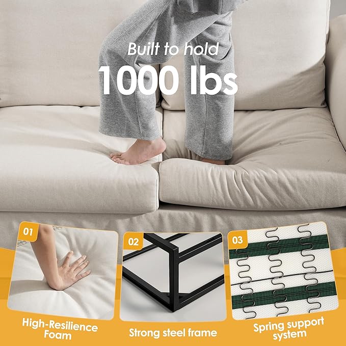 89" 3 Seater Sofa for Living Room, Deep Seated Comfy Couch High Back Suppor Removable Washable Couches, Modern Farmhouse Rolled-Arm Sofas - Grey