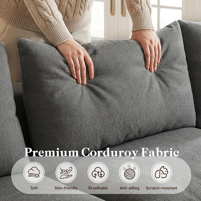 97”Modular Sectional Sofa, Cloud Sectional Couch with Deep Seat, Modern Modular L-Shape Sofa Couch, Upholstered Boneless Couches for Living Room Bedroom (Grey Check, Left Facing Chaise)