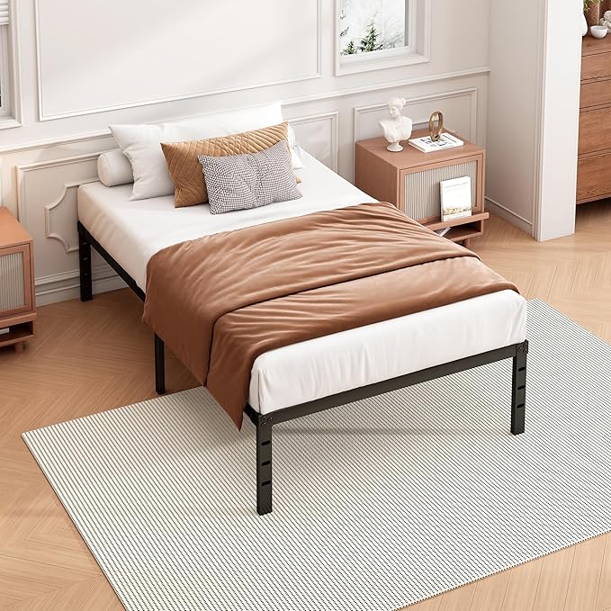 Hafenpo 14 Inch Twin Bed Frame - Sturdy Metal Platform Twin Size, No Box Spring Needed, Heavy Duty, Easy Assembly, Strong Bearing Capacity, Under Bed Storage, Black