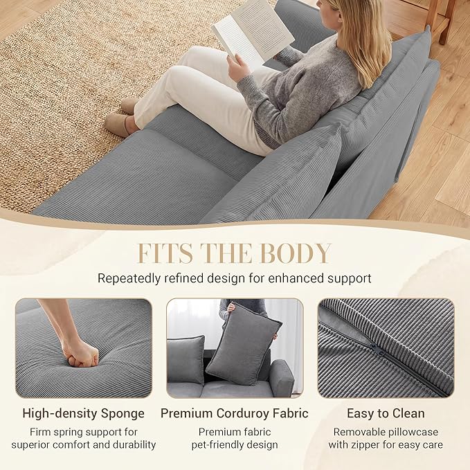 3 Seater Corduroy Couch, Comfy Couch with Deep Seat, Modern Sofa Couch for Living Room, Office, Bedroom, Apartment | Breathable material, Pet - friendly, Strong support