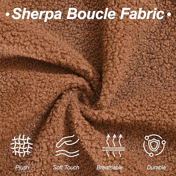 87" Sherpa Boucle Cloud Couch Modern 3 Seater Sofa with Solid Wood Legs, 25" Extra Deep Seat, Comfy Thick Cushion Upholstered Sofa Couches with 3 Pillows for Living Room, Caramel