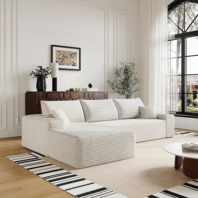 108" Sectional Couches for Living Room Cloud Couch Sofa with L-Shape Upholstered Boneless Couchs Modern Modular Sectional Couch with Chaise (White, 108" Left Facing Chaise+2Seaters)