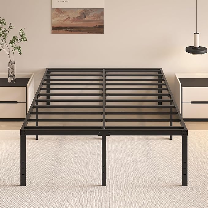 HOBINCHE 20 Inch Queen Size Bed Frame, No Box Spring Needed, Heavy Duty Black Metal Platform Mattress Foundation with Steel Slats, Non-Slip Noise Free Easy Assembly, Large Storage