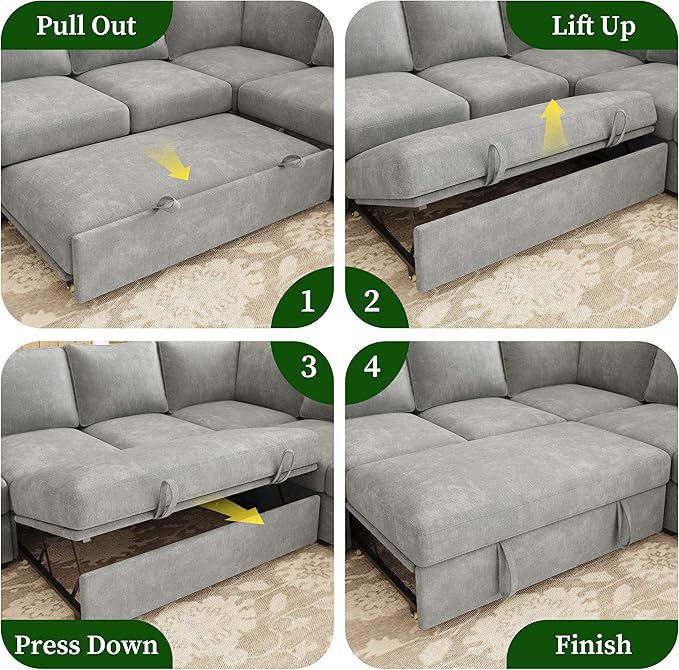 83.5" Sectional Sleeper Sofa with Pull Out Couch, Modern 5 Seat L Shaped Modular Couch, Sectionals Modular Sofa with Storage, Comfy Sectional Couches for Living Room & Apartment, Light Gray