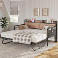 LIKIMIO Twin Daybed, Day Beds with Pop Up Trundle, Storage Headboard with Charging Station, Strong Supports for Apartment and Other Small Space, Wood Color