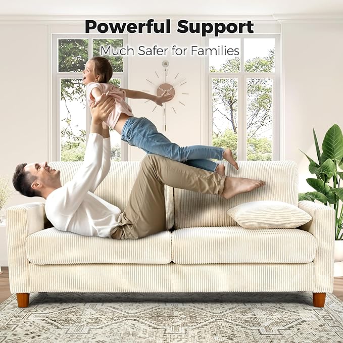 Kidirect 70in U Shaped Couch, Modular Sofa No Tool Assembly, Comfy Sectional Couches for Living Room 21in Deeper Seats, Corduroy Sofas for Living Room with 2 Pillows, Loveseat Sofa Set, Beige Couch | Comfy Corduroy, Oversized 70in Couch, 700LB Tough, T...