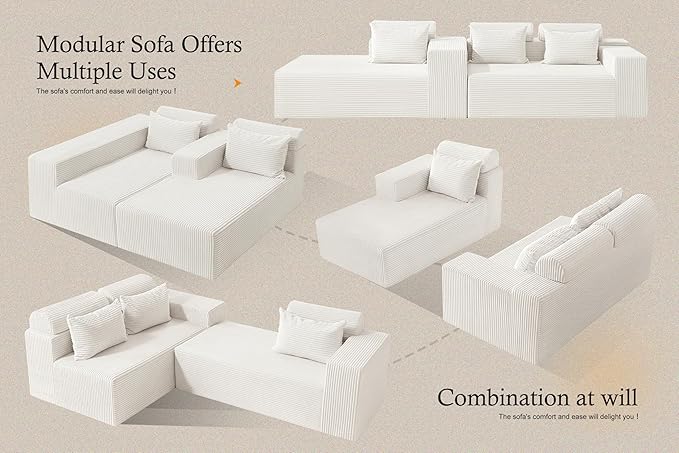 HABUTWAY Sectional Couches for Living Room,No Assembly L Shaped Couch 105" Modular Sectional Sofa Couch with Deep Seat,Cloud Couches Furniture Sets for Apartment,Corduroy (Beige, Left Facing)
