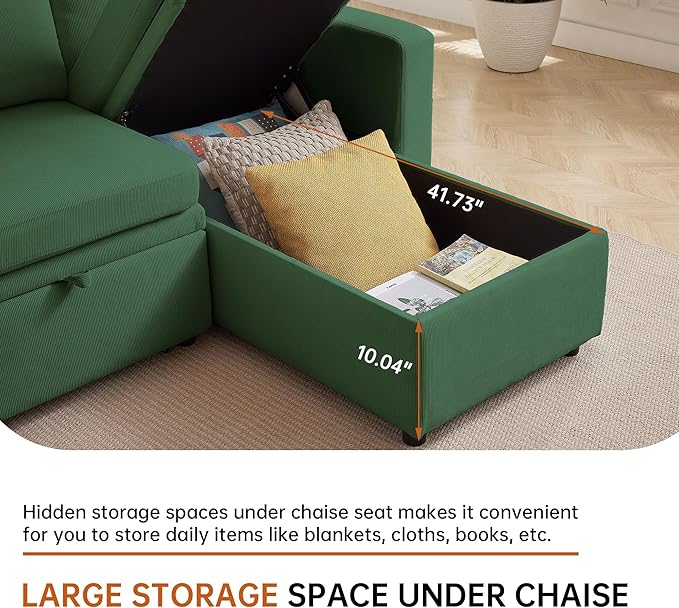 79" Sleeper Sofa Bed, 3-in-1 Convertible Sofa Pull Out Couch with Storage | Reversible Chaise | L Shaped | Layered Storage | 3-Seater Comfy Sectional Couch Pullout Bed for Living Room