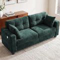 70" Loveseat Sofa for Living Room, Modern Chenille Cloud Couch with USB/Type-C Charging Ports, Side Pockets, Removable Cover, Wide Armrests, Small Couch for Small Space, Easy Assembly, Green