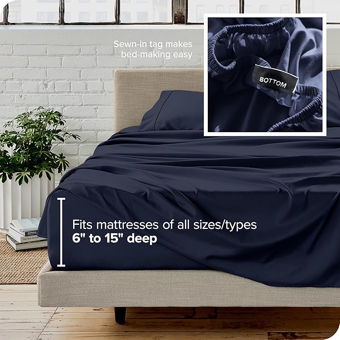Bare Home Split King Sheet Set - 1800 Ultra-Soft Microfiber Bed Sheets - Double Brushed - Deep Pockets - Easy Fit - 5 Piece Set - Bedding Sheets & Pillowcases (Split King, Midnight Blue)