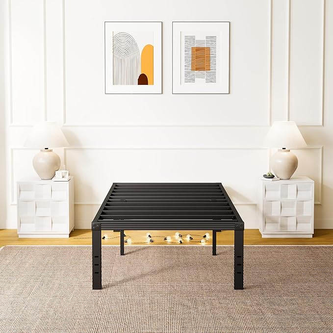 ZIYOO Twin Bed Frames, 18 Inches Platform Bed Frame, 1000lbs Heavy Duty Steel Slat, Non-Slip Design, No Box Spring Needed, Easy Assembly, Quiet Noise Free, Under Bed Storage Space, Black