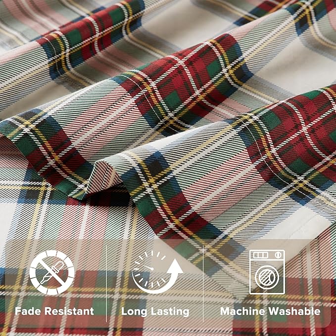 Comfort Spaces 100% Cotton Sheets Twin, Breathable, Naturally Cool Cotton Sheets, Cotton Bed Sheets with 12" Elastic Pocket Fits up to 14" Mattress, All Seasons Sheet Set, Scottish Plaid Red 3 Piece