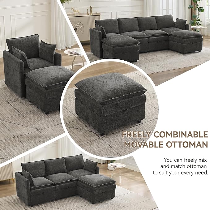 27" Large Square Ottoman with Storage, Modern Upholstered Footrest with Anti-Slip Legs for Couch Coffee Table Living Room, Bedroom, Entryway, Chenille Dark Grey | Upholstered Footrest, Square Ottoman, Footrest, Coffee Table, Couch