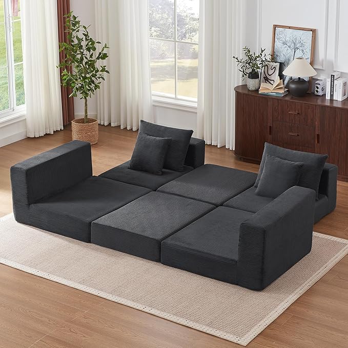 Modular Loveseat L Shaped Sofa,Boneless Cloud Couch with Ottoman (Deep Gray) | Freely Combination, No Assemble Required, Modular Design, Breathable Fabric, Convertible to Bed, Futon Bed