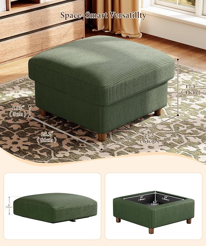 Kidirect 70in U Shaped Couch, Modular Sofa No Tool Assembly, Comfy Sectional Couches for Living Room 21in Deeper Seats, Corduroy Sofas for Living Room with 2 Pillows, Loveseat Sofa Set, Green Couch | Comfy Corduroy, Oversized 70in Couch, 700LB Tough, T...