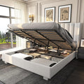 King Size Upholstered Lift Up Storage Bed Frame with 51.2" Tall Headboard, Velvet Wingback Tufted Design, Wood Slats Support, No Box Spring Required, Noise-Free Double Low Bed Frame (King,White)