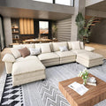 U Shaped Modular Cloud Couch, 157.5'' Oversized Chenille Sectional Sofa with Wider Armrest and Ottoman, Upholstered 6-Seat Modern Deep Seat for Bedroom Living Room, Beige