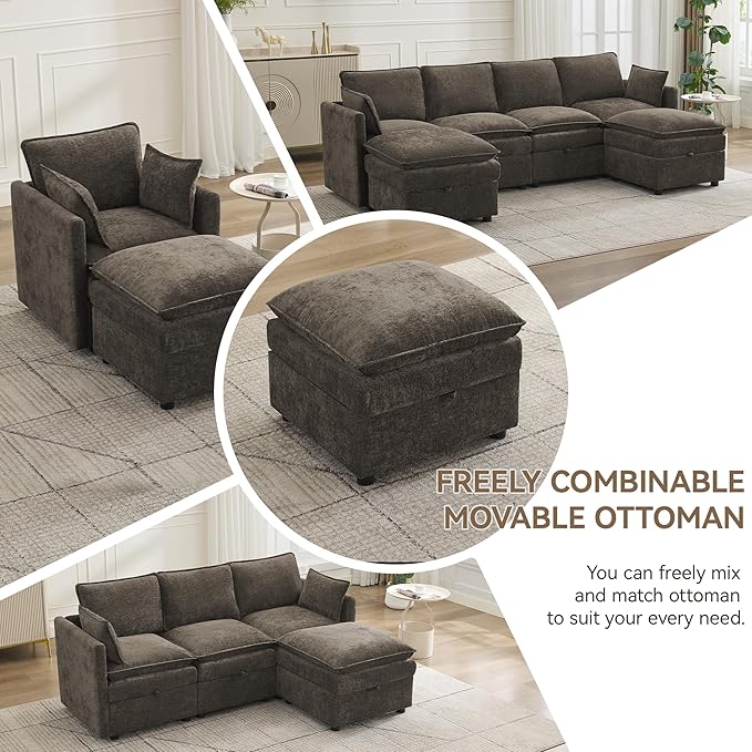 27" Large Square Ottoman with Storage, Modern Upholstered Footrest with Anti-Slip Legs for Couch Coffee Table Living Room, Bedroom, Entryway, Chenille Brown | Upholstered Footrest, Square Ottoman, Footrest, Coffee Table, Couch