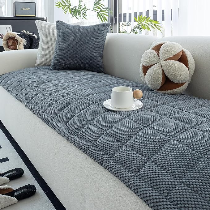 Sofa Couch Cover, Sofa Covers Washable for Dogs, Non-Slip Couch Covers for Sectional Sofa, Sofa Slipcovers for All Seasons Furniture Protector for L Shaped(Dark Grey, 27"x 83")