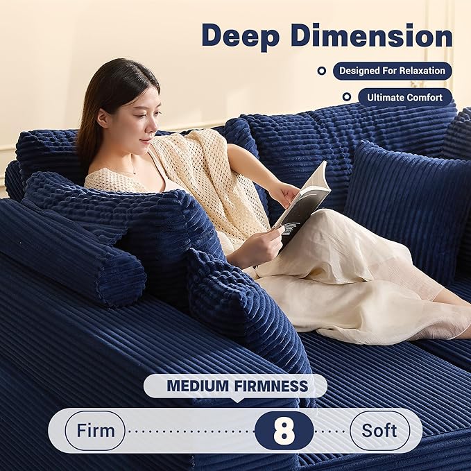 Chaise Lounge Chair, Boneless Couch for Living Room and Bedroom, Set of Sleeper Couches Reading Chairs, Corduroy, Blue