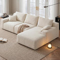 97”Modular Sectional Sofa, Cloud Sectional Couch with Deep Seat, Modern Modular L-Shape Sofa Couch, Upholstered Boneless Couches for Living Room Bedroom (White Check, Right Facing Chaise)