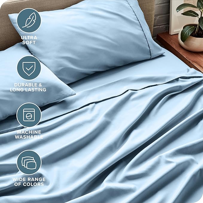 Bare Home Split Head Flex King Sheet Set - 1800 Ultra-Soft Microfiber Bed Sheets - Double Brushed - Deep Pockets - Easy Fit - 4 Piece Set - Bedding Sheets & Pillowcases (Light Blue)
