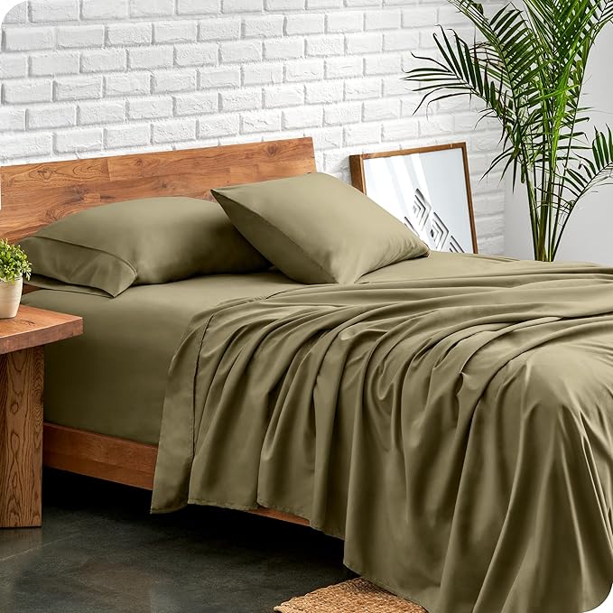 Bare Home King Sheet Set - 1800 Ultra-Soft Microfiber King Bed Sheets - Double Brushed - Deep Pockets - Easy Fit - 4 Piece Set - Bedding Sheets & Pillowcases (King, Olive)