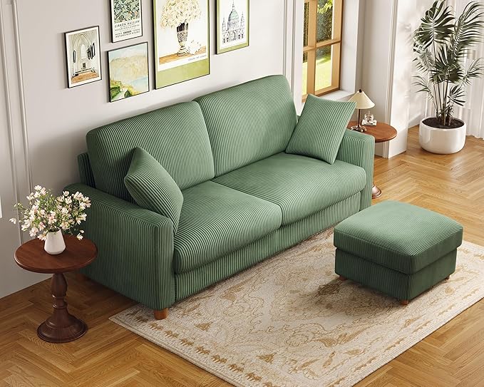 70in L Shaped Couch, Modular Sofa No Tool Assembly, Comfy Sectional Couches for Living Room 21in Deeper Seats, Corduroy Sofas for Living Room with 2 Pillows, Loveseat Sofa Set, Green Couch | Comfy Corduroy, Oversized 70in Couch, 700LB Tough, Tool-Free ...