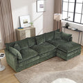 Setawix Deep 3 Seater Couch with Ottoman,112.2" L-Shaped Cloud Couches for Living Room,Chenille Cloud Sofa Couch with Deep Seat,Modular Sectional L Shape 3 Seat Sofa for Bedroom (Green, 3+1)